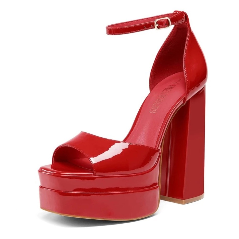 Red Platform Chunky High Heels